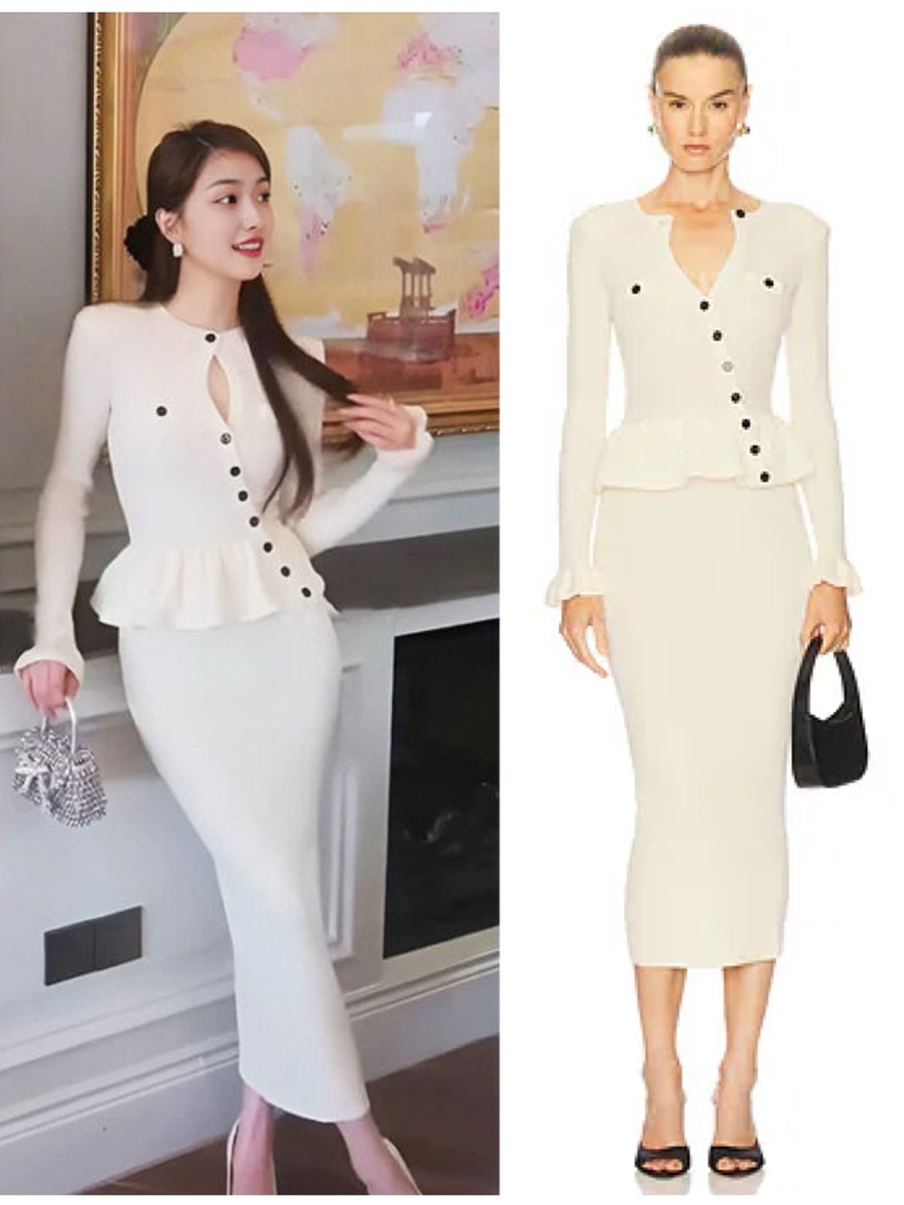 NEW Self Portrait Cream Asymmetric Knit Midi Long Dress Peplum Wool Size Small